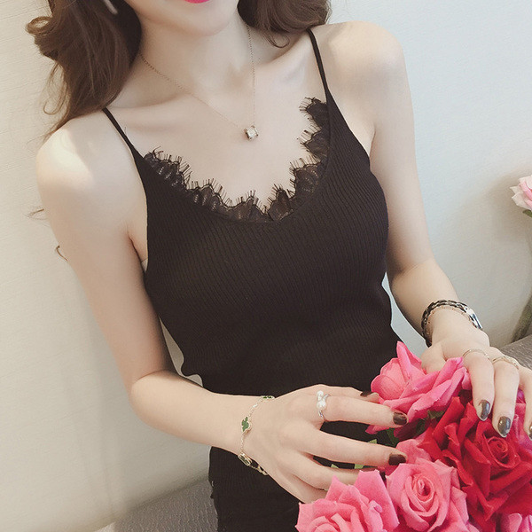 Maieu casual de damă, cu curea subțire și decolteu în V cu dantelă