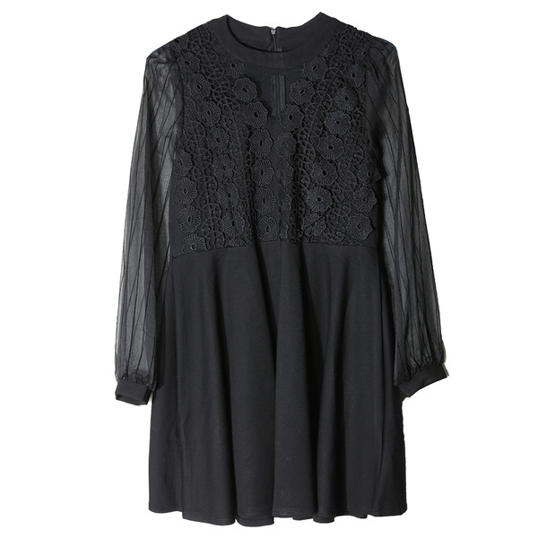 Rochie de dama croiala de seara cu maneci din dantela de culoare neagra, MASURI MAXI