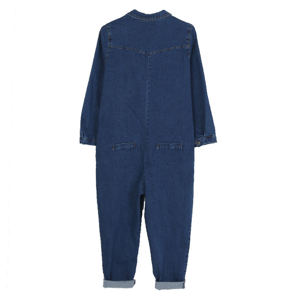 Salopeta dama din denim din denim cu centura decorativa panglica, marime mare