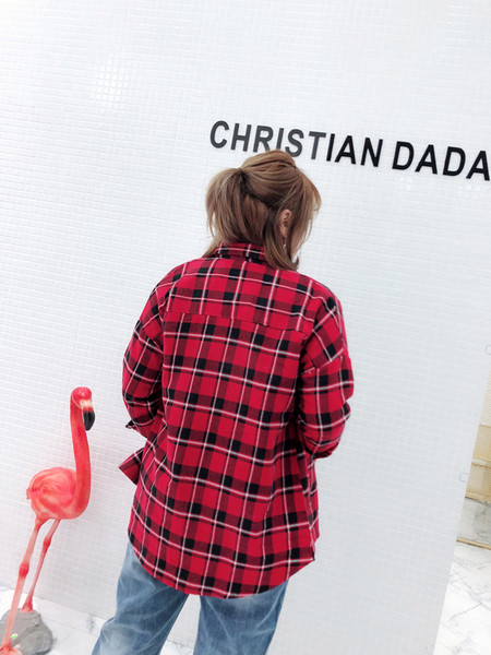 Cămașă casual damă în carouri de culoare roșie - mărime mare