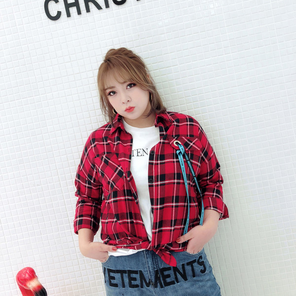 Cămașă casual damă în carouri de culoare roșie - mărime mare