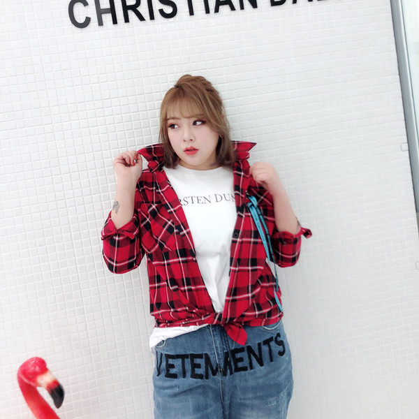 Cămașă casual damă în carouri de culoare roșie - mărime mare