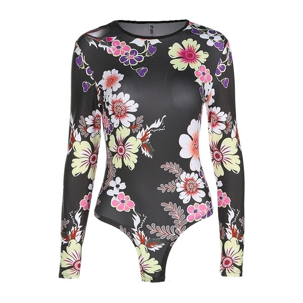 Дамско боди с дълъг ръкав във флрален мотив