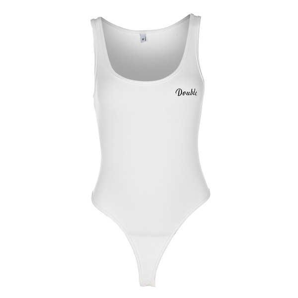 Дамско боди тип потник в бял цвят с надпис