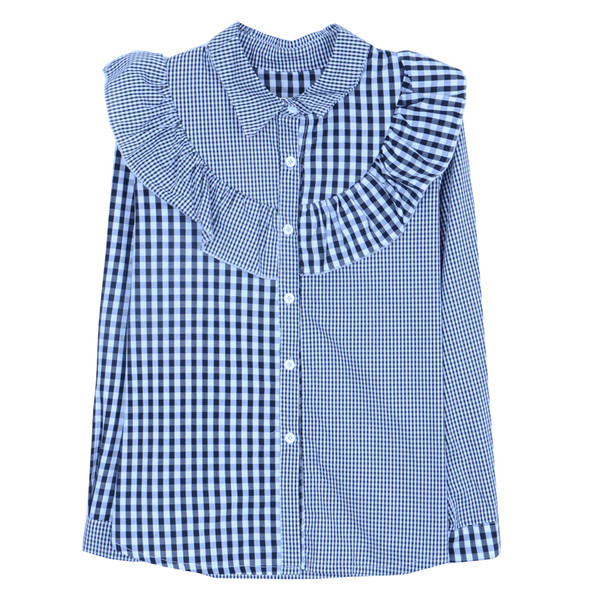 Стилна дамска карирана риза с интересна яка в два цвята