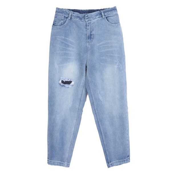 Γυναικεία τζιν με  υψηλή μέση και σχισμένα στοιχεία κατάλληλες για τη  καθημερινή ζωή σε δύο χρώματα