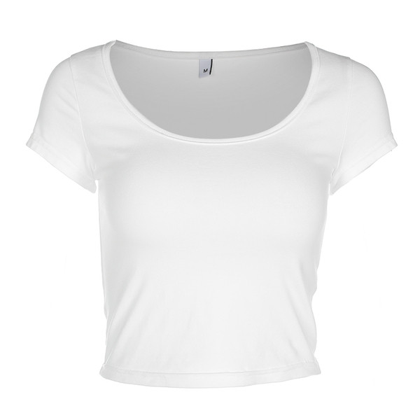 Tricou scurt de damă simplu, de culoare albă, potrivit pentru utilizarea de zi cu zi