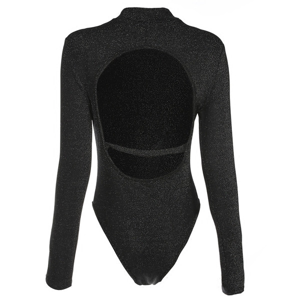 Corp elegant de damă cu guler polo și spate gol cu particule strălucitoare