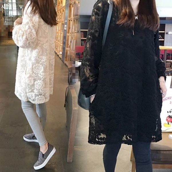 Дамски рокля с дантела за бременни в черен и бял цвят