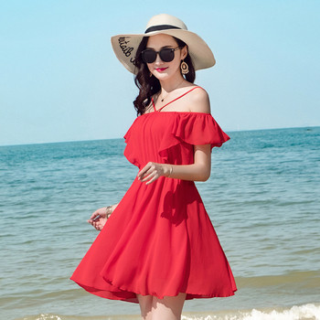 Női strand szabású ruha piros színben