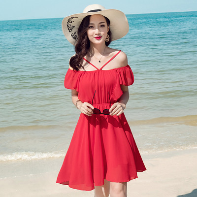 Női strand szabású ruha piros színben