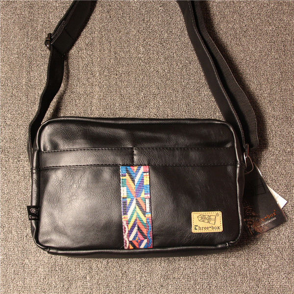 Κομψή ανδρική δερμάτινη τσάντα με μακρά λαβή και πολύχρωμη επένδυση, κατάλληλη για τη καθημερινή ζωή