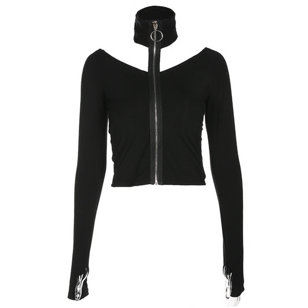 Bluză de damă elegantă de culoare neagră, cu fermoar pe toată lungimea
