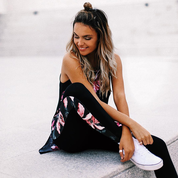 Jambiere de dama negru cu imprimeu floral