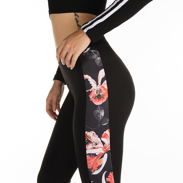 Jambiere de dama negru cu imprimeu floral