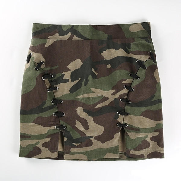 Rochie de camuflaj de dama cu talie inalta si cravate