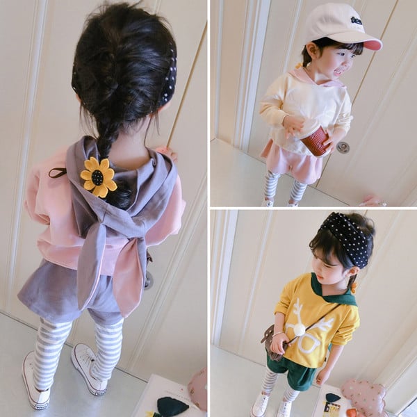 Σετ για κορίτσια σε τρία χρώματα με μπλούζα με ενδιαφέρουσα κουκούλα