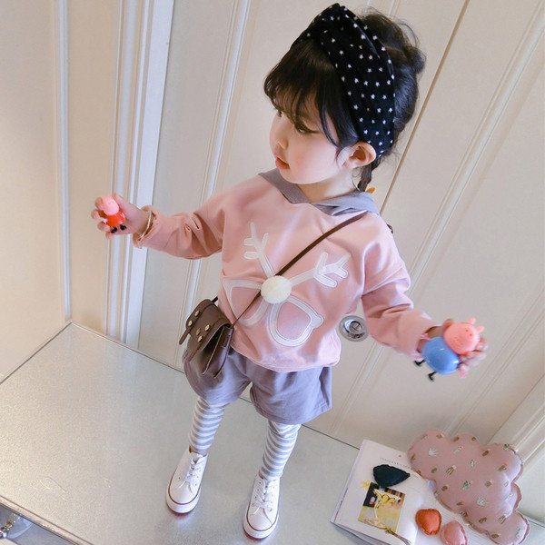 Σετ για κορίτσια σε τρία χρώματα με μπλούζα με ενδιαφέρουσα κουκούλα