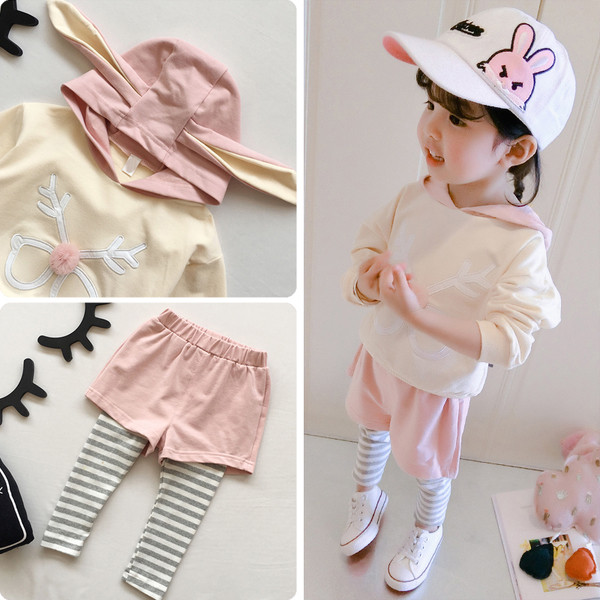 Σετ για κορίτσια σε τρία χρώματα με μπλούζα με ενδιαφέρουσα κουκούλα