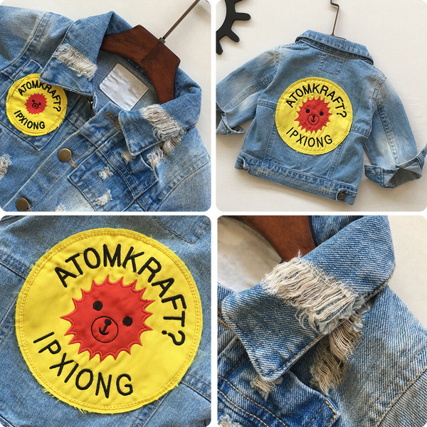 Geaca din blugi pentru fete cu imprimeu color si nasturi