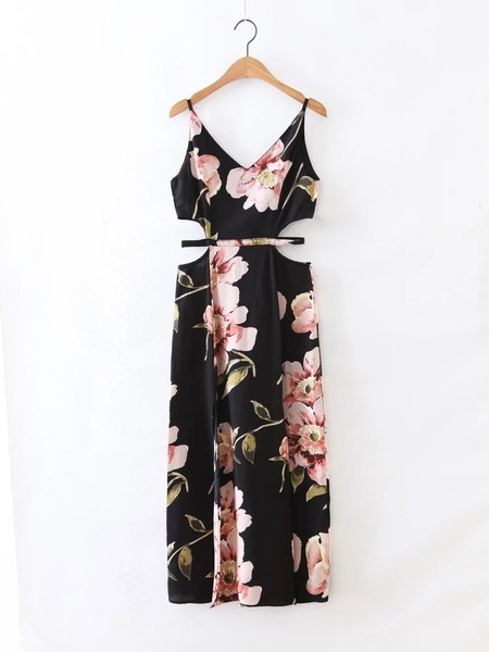 Salopetă elegantă de damă cu decolteu în V cu imprimeu floral