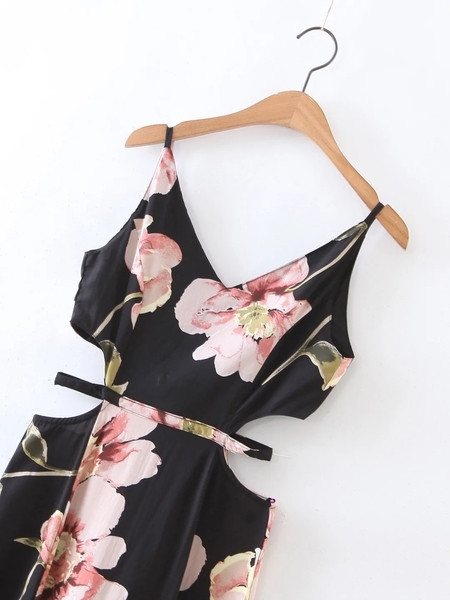 Salopetă elegantă de damă cu decolteu în V cu imprimeu floral