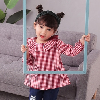 Κομψό παιδικό πουκάμισο για κορίτσια με ελεύθερο στυλ O-γιακά