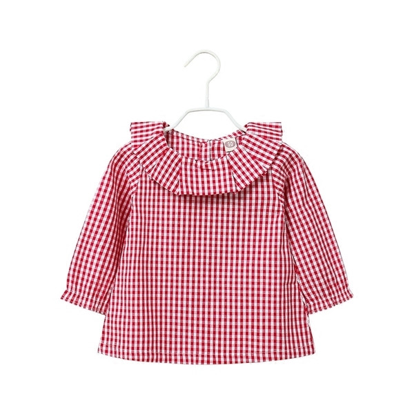 Stílusos gyerek kockás ing lányoknak O-alakú gallérral, szabad stílusban