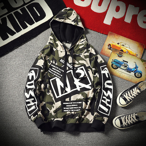 Hanorac de primăvară pentru bărbați cu glugă și inscripții