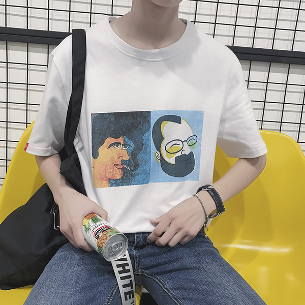 Bluză casual bărbătească cu mâneci 3/4 cu aplicație interesantă în alb și gri