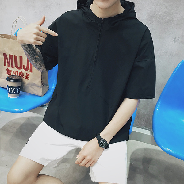 Sport - bluza barbati casual uni cu maneci 3/4 si gluga - 4 culori