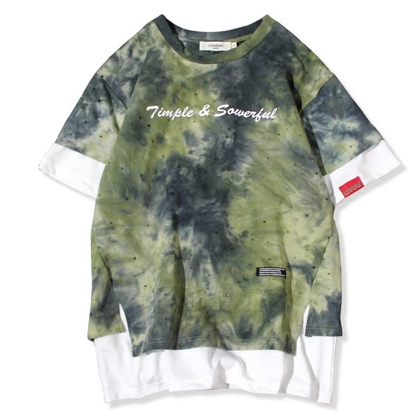 Férfi blúz két színben O-alakú gallérral és felirattal