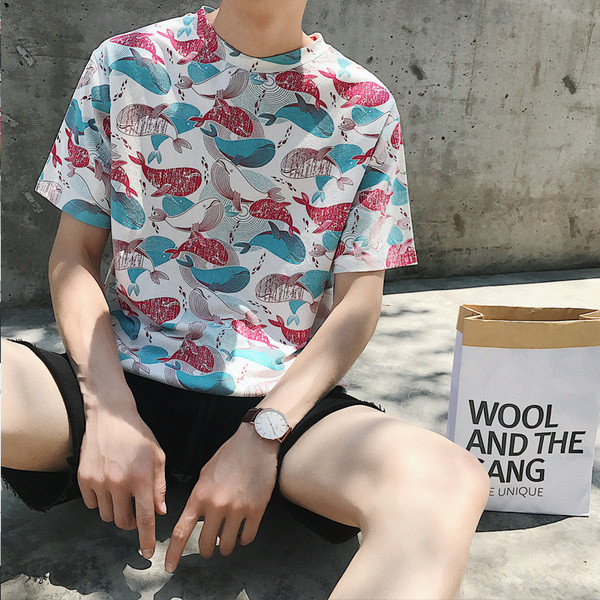 Stílusos férfi blúz, rövid ujjú mintával