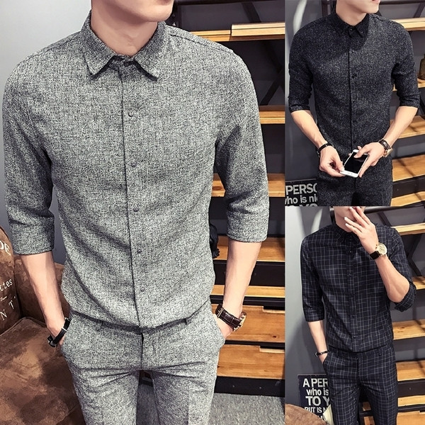 Costum bărbătesc elegant în două părți - cămașă și pantaloni în negru și gri