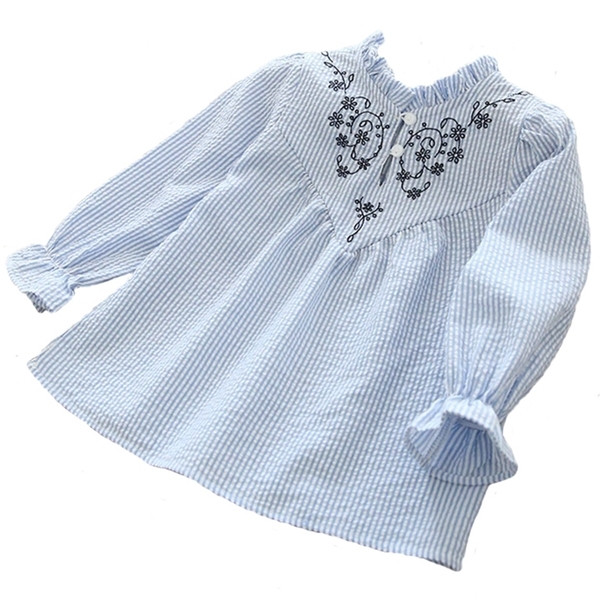 Stílusos gyereking lányoknak finom hímzéssel és O-alakú gallérral, két színben