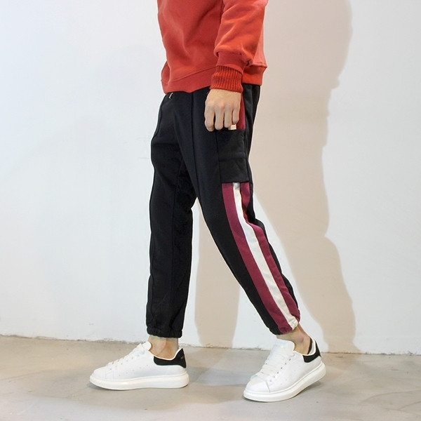 Pantaloni sport pentru bărbați cu margini colorate și buzunare