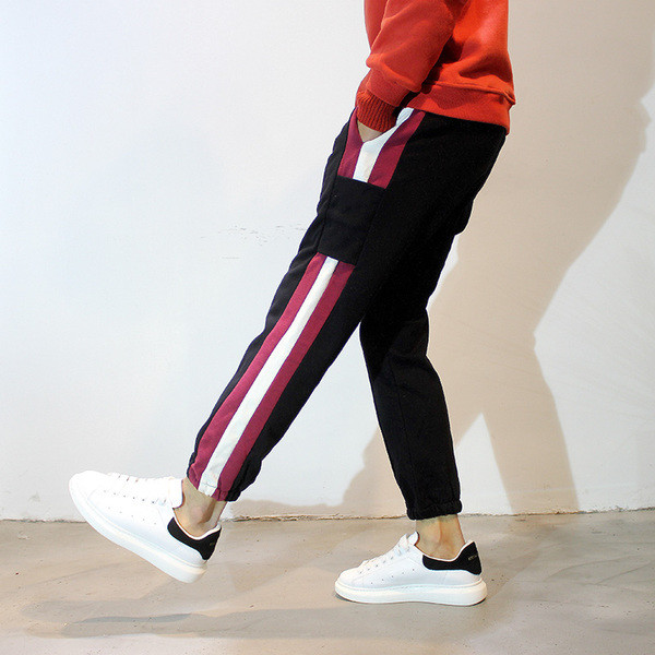 Pantaloni sport pentru bărbați cu margini colorate și buzunare