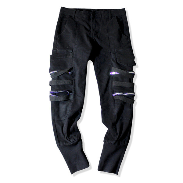 Pantaloni sport pentru bărbați de culoare neagră cu element cu fermoar