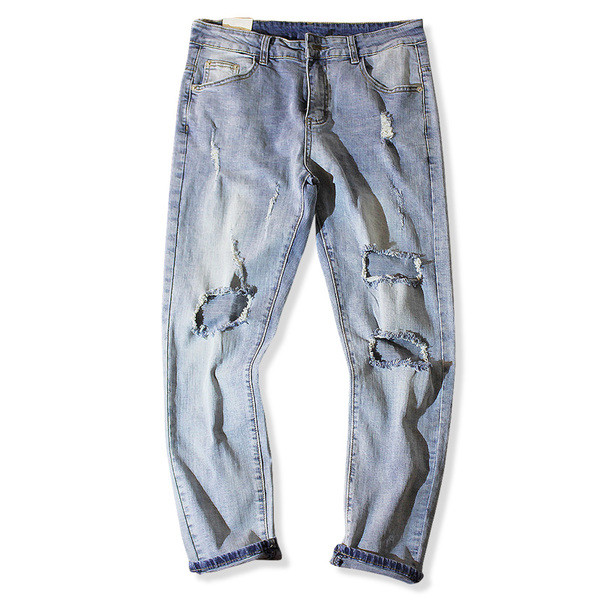Blugi de bărbați de culoare deschisă cu motive rupte