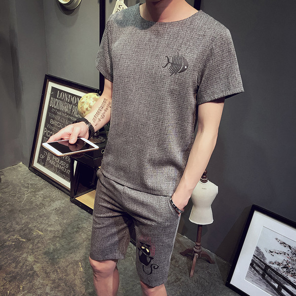 Hétköznapi férfi öltöny, két részből álló mini öltöny - rövid ujjú blúz és rövidnadrág