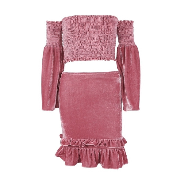 Stílusos női szett két részből - szoknya és bársony felső