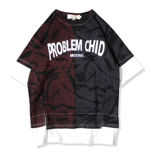 Férfi póló rövid ujjal, kontrasztos varrással és felirattal