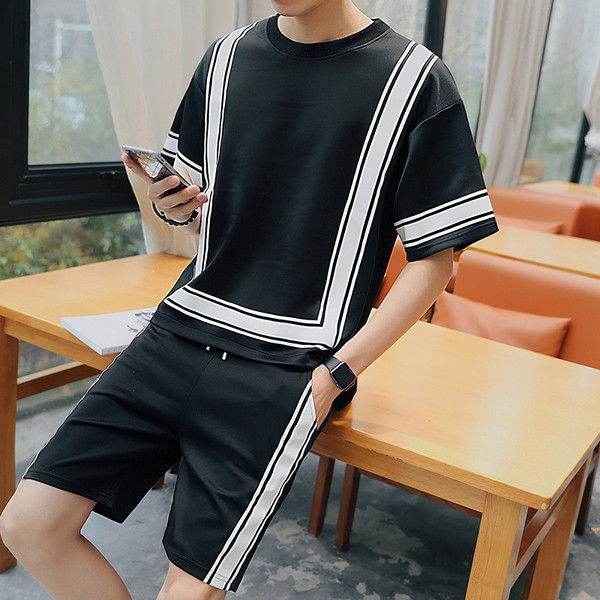 Sport - alkalmi férfi csapat két részből - rövid ujjú blúz és rövidnadrág fehér, szürke és fekete színben