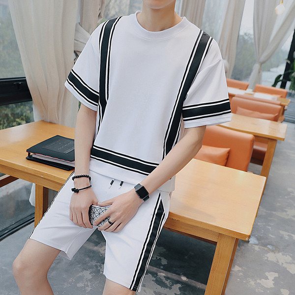 Sport - alkalmi férfi csapat két részből - rövid ujjú blúz és rövidnadrág fehér, szürke és fekete színben