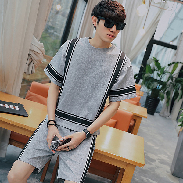 Sport - alkalmi férfi csapat két részből - rövid ujjú blúz és rövidnadrág fehér, szürke és fekete színben