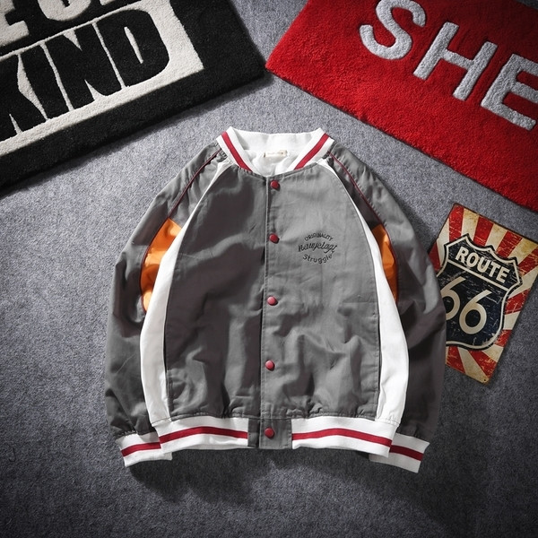 Sport-alkalmi férfi kabát O-alakú gallérral és érdekes felirattal a hátán több színben