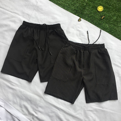 Стилни мъжки къси панталони с връзки,подходящи за ежедневие в черен цвят,два модела