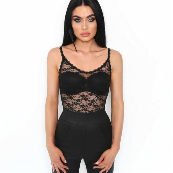 Stílusos átlátszó női test vékony pántokkal fekete színben