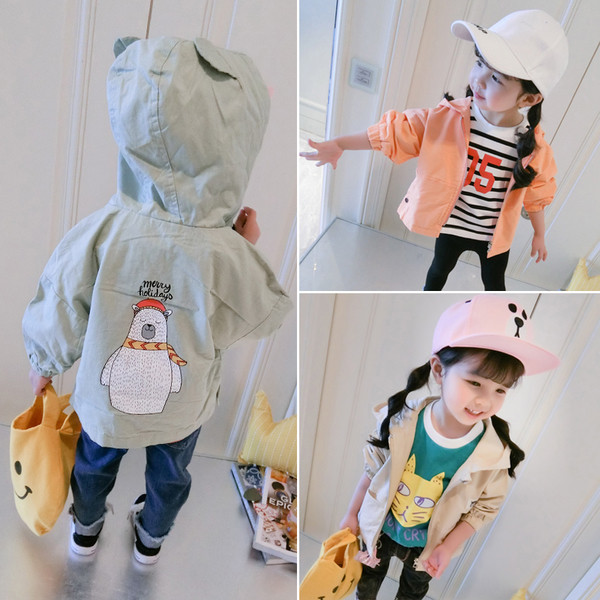 Tavaszi-őszi kabát lányoknak kapucnival és rátéttel, három színben