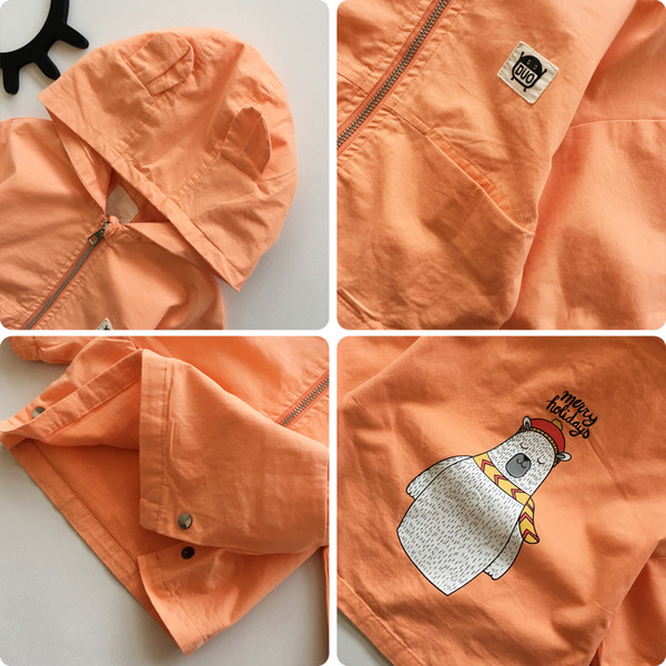 Tavaszi-őszi kabát lányoknak kapucnival és rátéttel, három színben